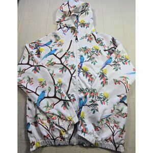 Forever 21 Men’s Windbreaker Jacket Med Multi White Birds of Paradise Print
